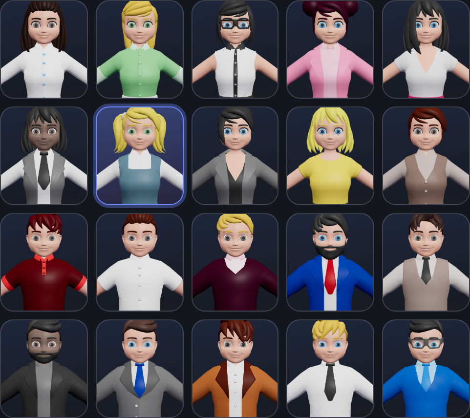 The 20 OffSite avatar characters.